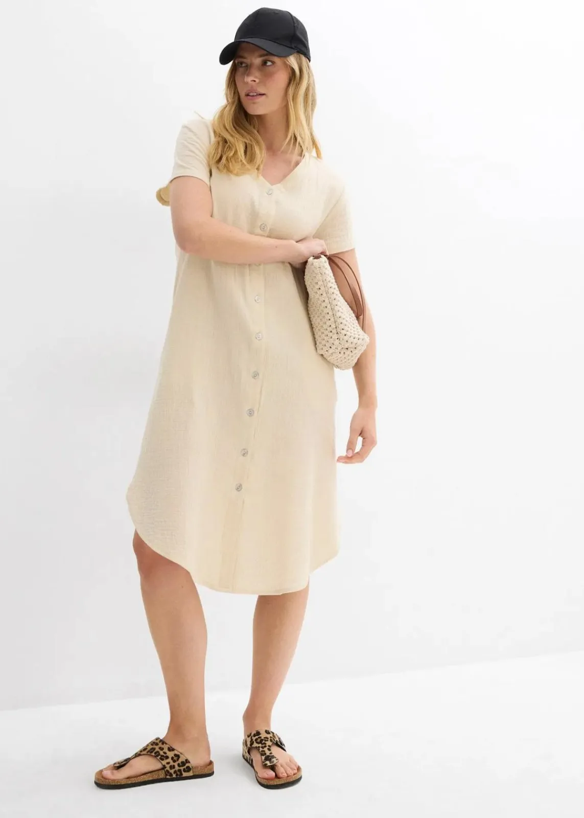 bonprix Kleider|Bekleidung·Pullover & Strickjacken^Blusenkleid aus softem Musselin hellsand