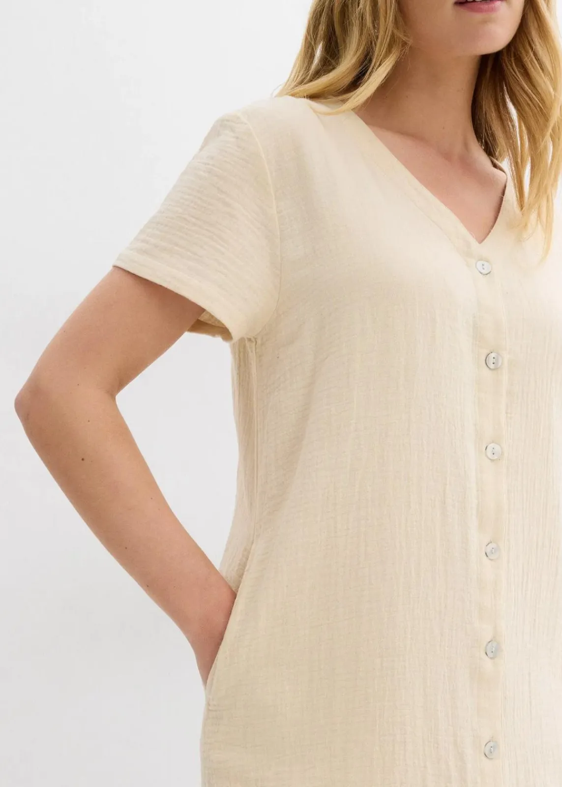 bonprix Kleider|Bekleidung·Pullover & Strickjacken^Blusenkleid aus softem Musselin hellsand