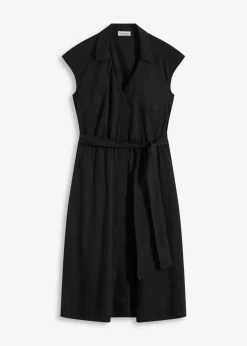 bonprix Bekleidung·Pullover & Strickjacken|Kleider^Blusenkleid mit Bindegürtel schwarz