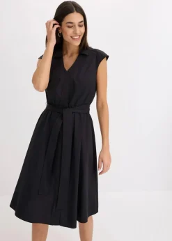 bonprix Bekleidung·Pullover & Strickjacken|Kleider^Blusenkleid mit Bindegürtel schwarz