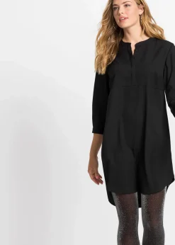 bonprix Bekleidung·Pullover & Strickjacken|Nachhaltigere Materialien^Blusenkleid mit kurzer Knopfleiste schwarz