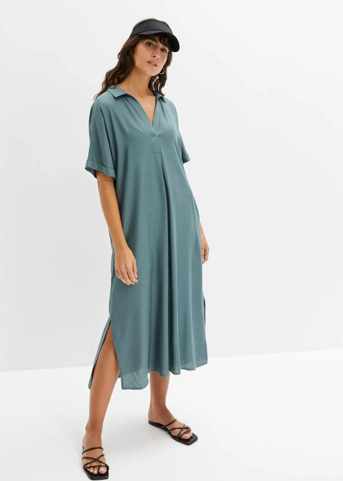 bonprix Bekleidung·Pullover & Strickjacken|Kleider^Blusenkleid mit Taschen graugrün