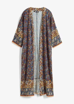 bonprix Bekleidung·Jacken & Mäntel|Blusen & Tuniken^Blusenmantel aus Viskose dunkelblau/hellsand/honig paisley