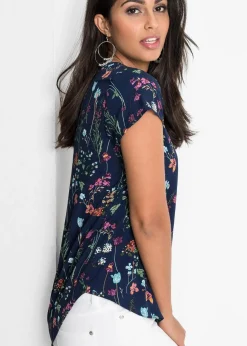 bonprix Bekleidung·Jacken & Mäntel|Blusen & Tuniken^Blusenshirt mitternachtsblau geblümt