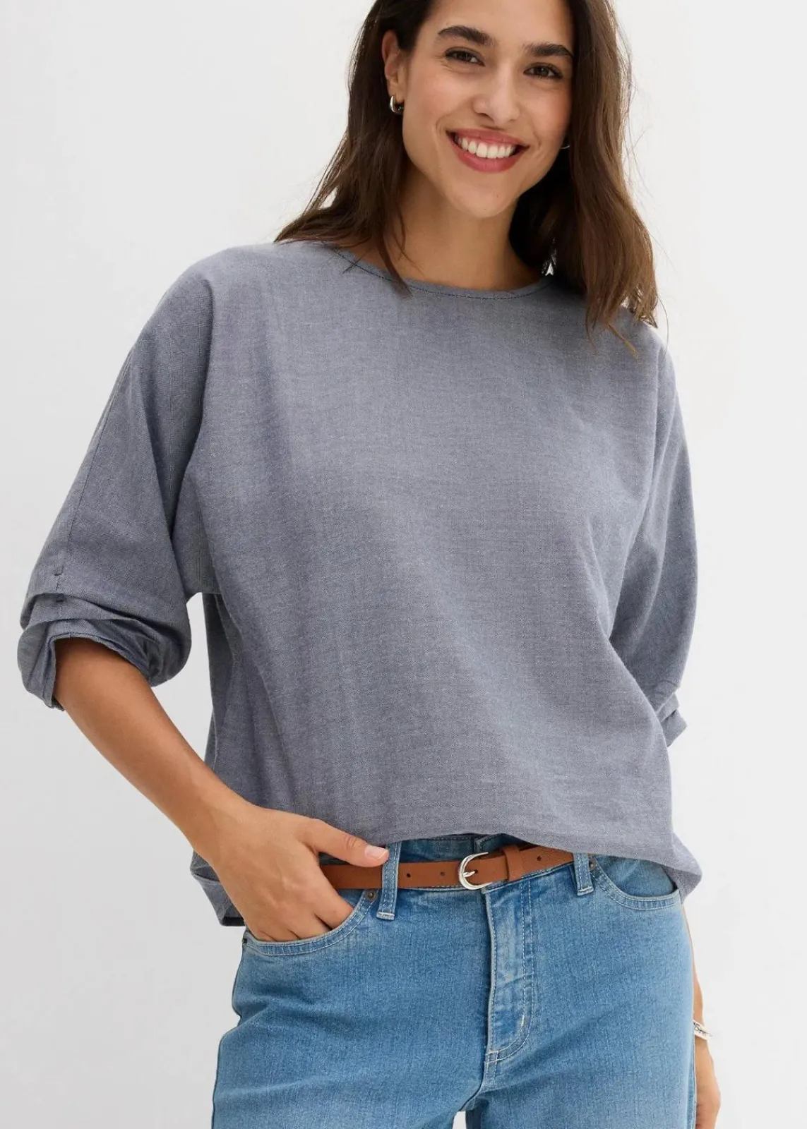 bonprix Blusen & Tuniken|Bekleidung·Jacken & Mäntel^Blusenshirt aus reiner Baumwolle dunkelblau