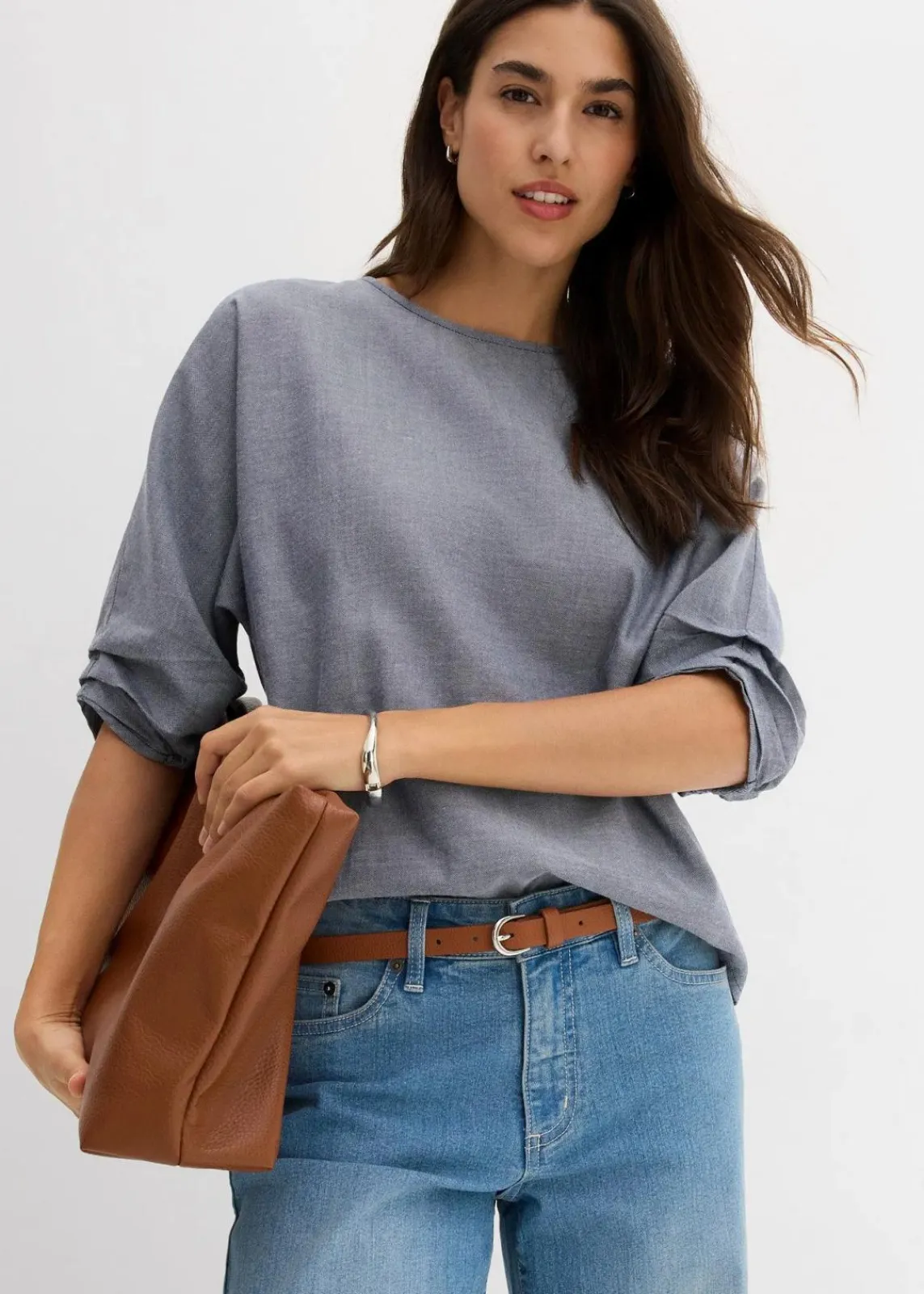 bonprix Blusen & Tuniken|Bekleidung·Jacken & Mäntel^Blusenshirt aus reiner Baumwolle dunkelblau