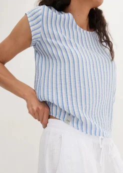bonprix Bekleidung·Jacken & Mäntel|Blusen & Tuniken^Blusenshirt aus softem Viskose-Mix hellblau/weiß/mittelblau gestreift