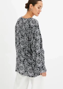 bonprix Blusen & Tuniken|Nachhaltigere Materialien^Blusenshirt aus strukturierter Viskose schwarz/weiß bedruckt