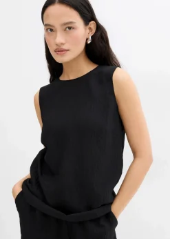 bonprix Bekleidung·Jacken & Mäntel|Zweiteiler & Sets^Blusentop aus Crinkle-Viskose-Mix schwarz