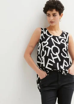 bonprix Blusen & Tuniken|Shirts & Tops^Blusentop aus fließender Viskose weiß/schwarz graphisch bedruckt