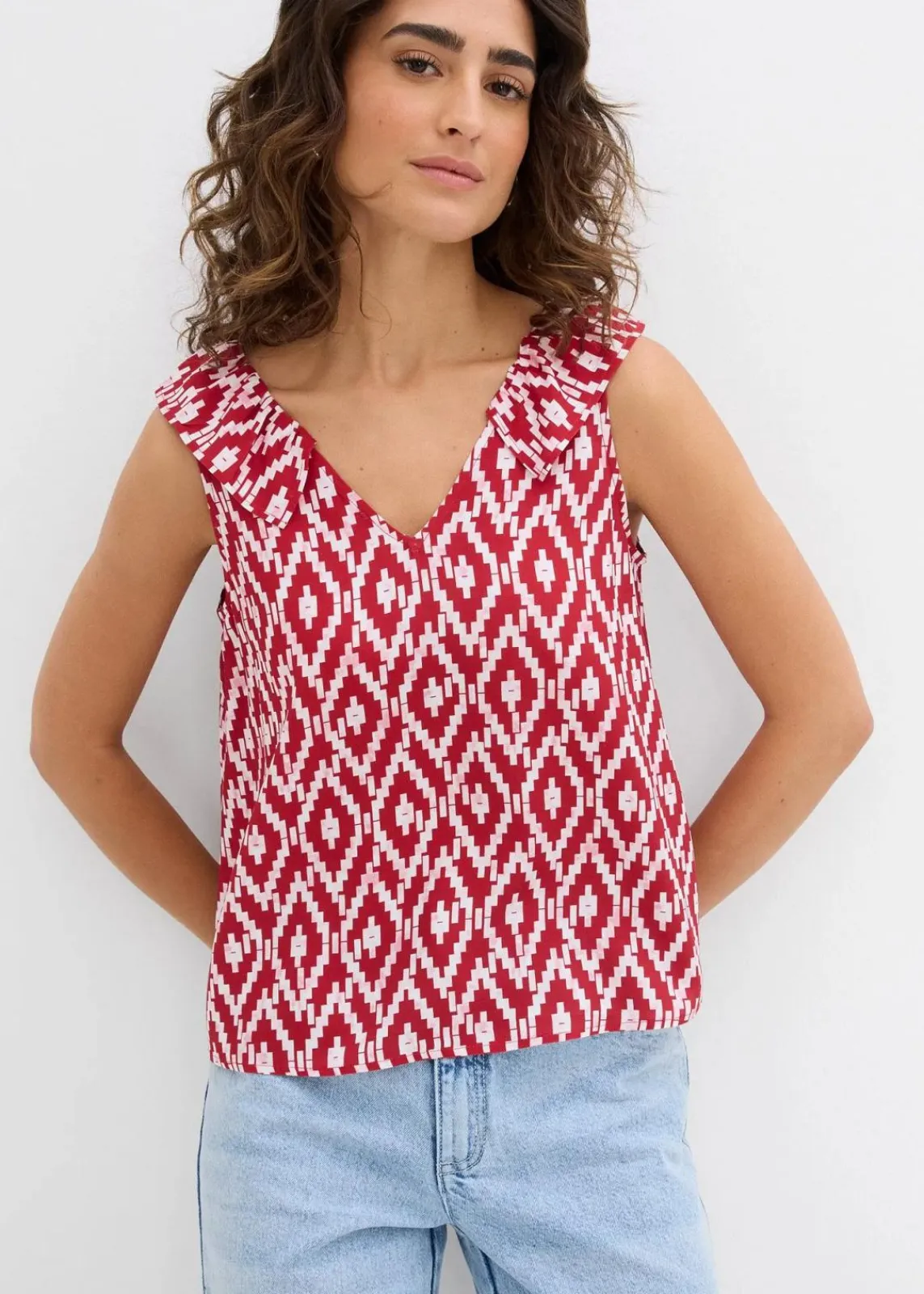bonprix Bekleidung·Jacken & Mäntel|Blusen & Tuniken^Blusentop aus fließender Viskose rot/weiß/rauchrose/rot bedruckt