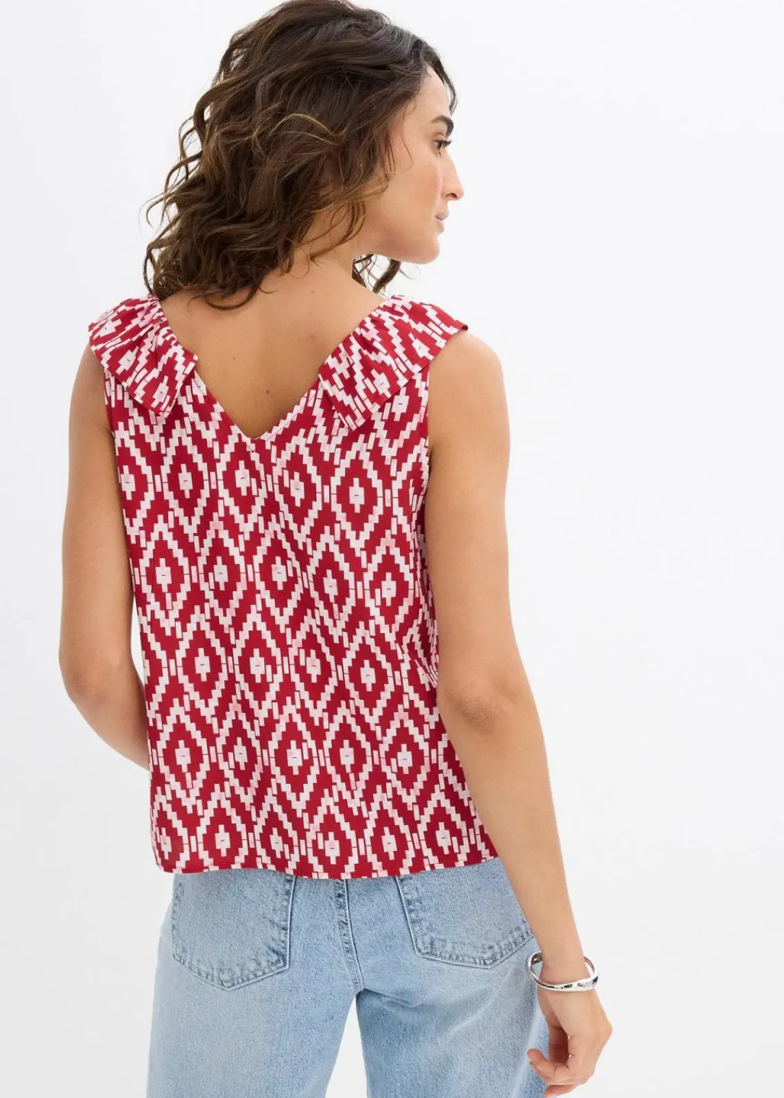 bonprix Bekleidung·Jacken & Mäntel|Blusen & Tuniken^Blusentop aus fließender Viskose rot/weiß/rauchrose/rot bedruckt
