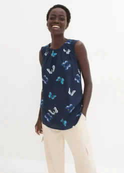 bonprix Shirts & Tops|Blusen & Tuniken^Blusentop aus fließender Viskose dunkelblau bedruckt