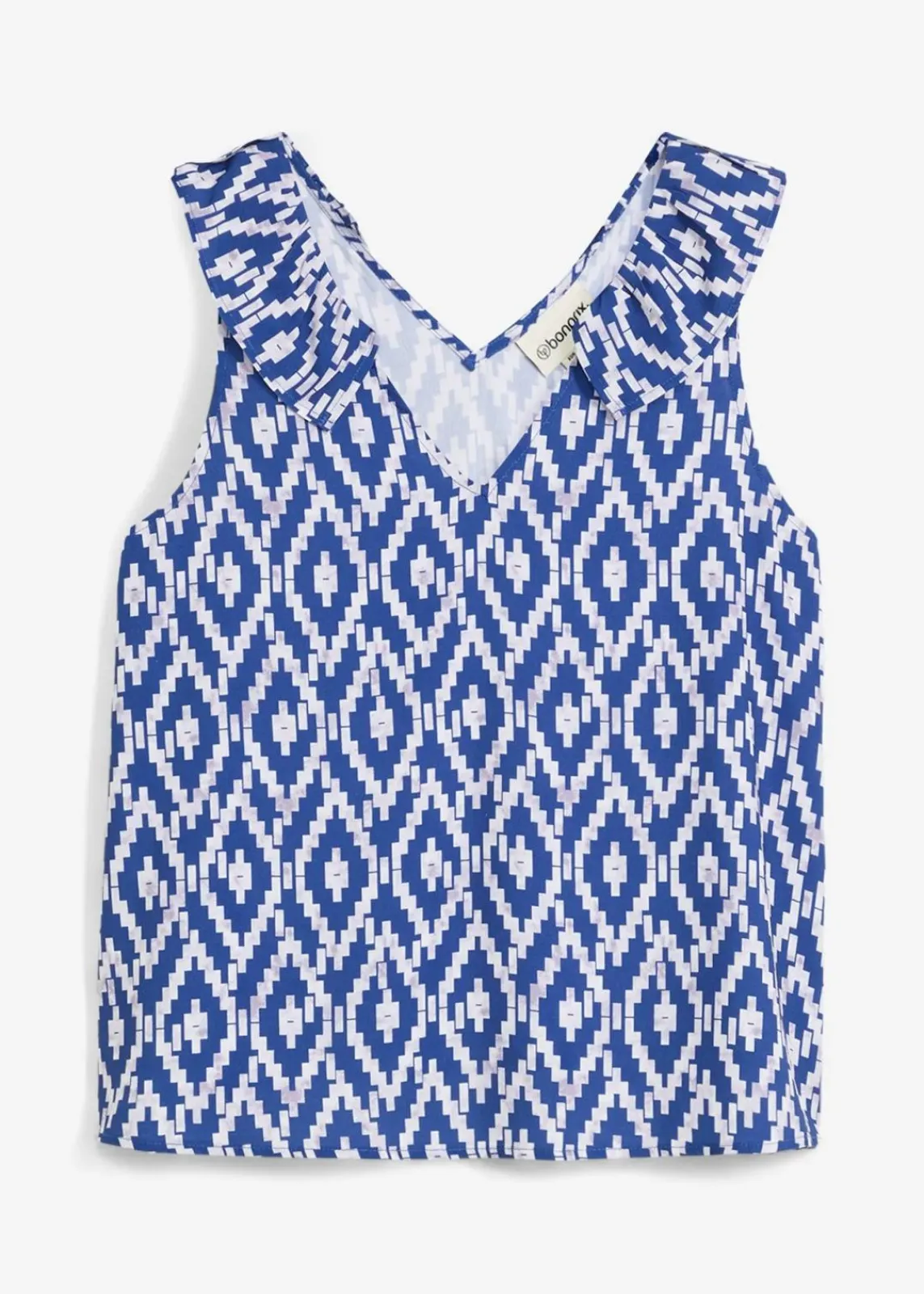 bonprix Nachhaltigere Materialien|Shirts & Tops^Blusentop aus fließender Viskose gletscherblau/weiß/tiefseeblau bedruckt