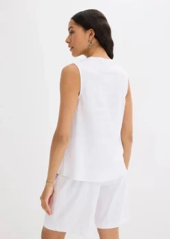 bonprix Bekleidung·Jacken & Mäntel|Blusen & Tuniken^Blusentop aus luftigem Leinen-Mix weiß