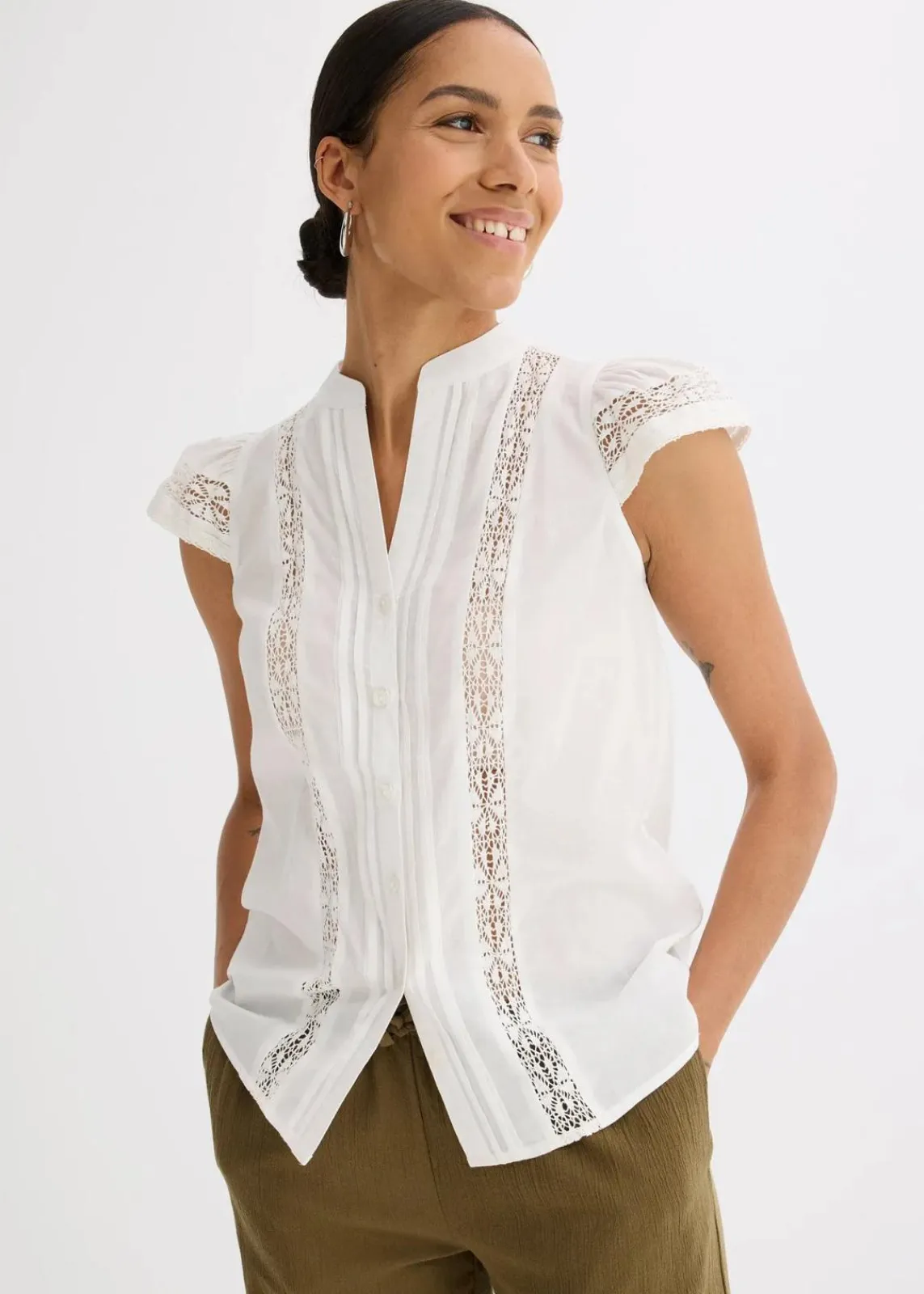 bonprix Blusen & Tuniken|Shirts & Tops^Blusentop aus reiner Baumwolle wollweiß