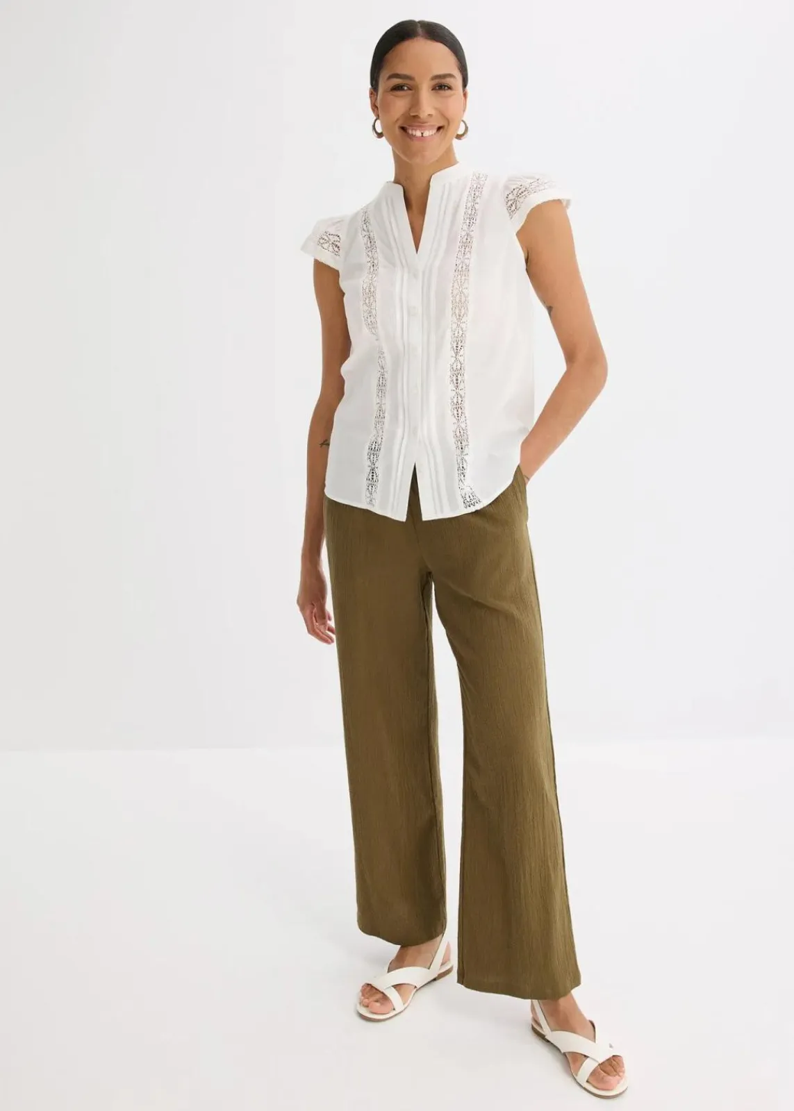 bonprix Blusen & Tuniken|Shirts & Tops^Blusentop aus reiner Baumwolle wollweiß