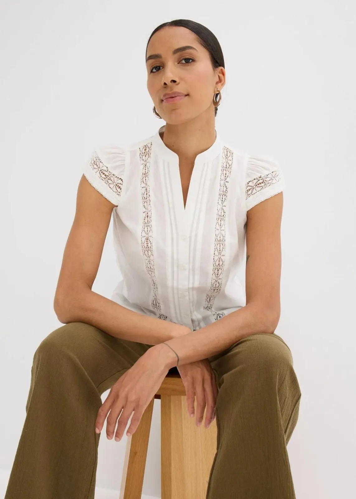 bonprix Blusen & Tuniken|Shirts & Tops^Blusentop aus reiner Baumwolle wollweiß