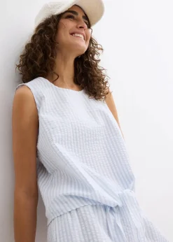 bonprix Bekleidung·Jacken & Mäntel|Blusen & Tuniken^Blusentop aus reiner Baumwolle zartblau/weiß gestreift