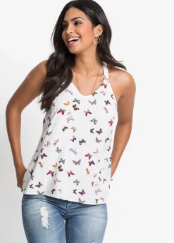bonprix Bekleidung·Jacken & Mäntel|Blusen & Tuniken^Blusentop aus reiner Viskose weiß bedruckt