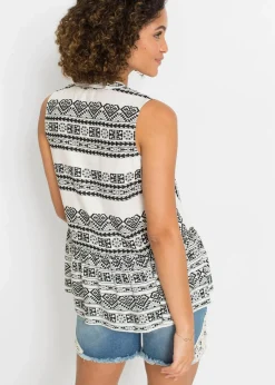 bonprix Blusen & Tuniken|Shirts & Tops^Blusentop aus softer Viskose schwarz/wollweiß bedruckt