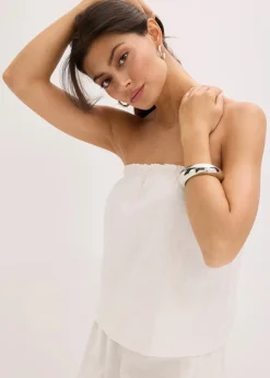 bonprix Blusen & Tuniken|Shirts & Tops^Blusentop mit Leinenanteil wollweiß