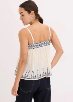 bonprix Shirts & Tops^Blusentop mit Stickerei natur/dunkelblau