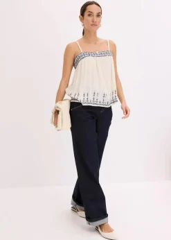 bonprix Shirts & Tops^Blusentop mit Stickerei natur/dunkelblau