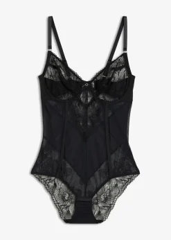 bonprix Große Cups D-H|Nachhaltigere Materialien^Body mit floraler Spitze schwarz