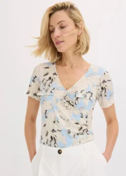 bonprix Shirts & Tops^Body mit Kräuselung puderblau/naturbeige floral