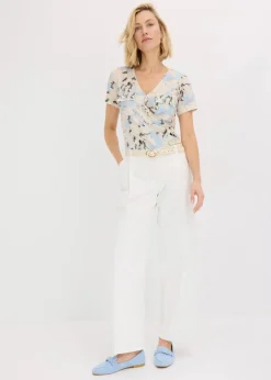 bonprix Shirts & Tops^Body mit Kräuselung puderblau/naturbeige floral