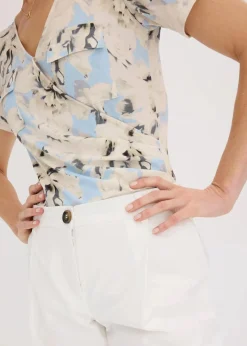 bonprix Shirts & Tops^Body mit Kräuselung puderblau/naturbeige floral