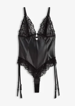 bonprix Wäsche·Bodies|Bodies^Body mit Wetlook und abnehmbaren Strapshalter schwarz