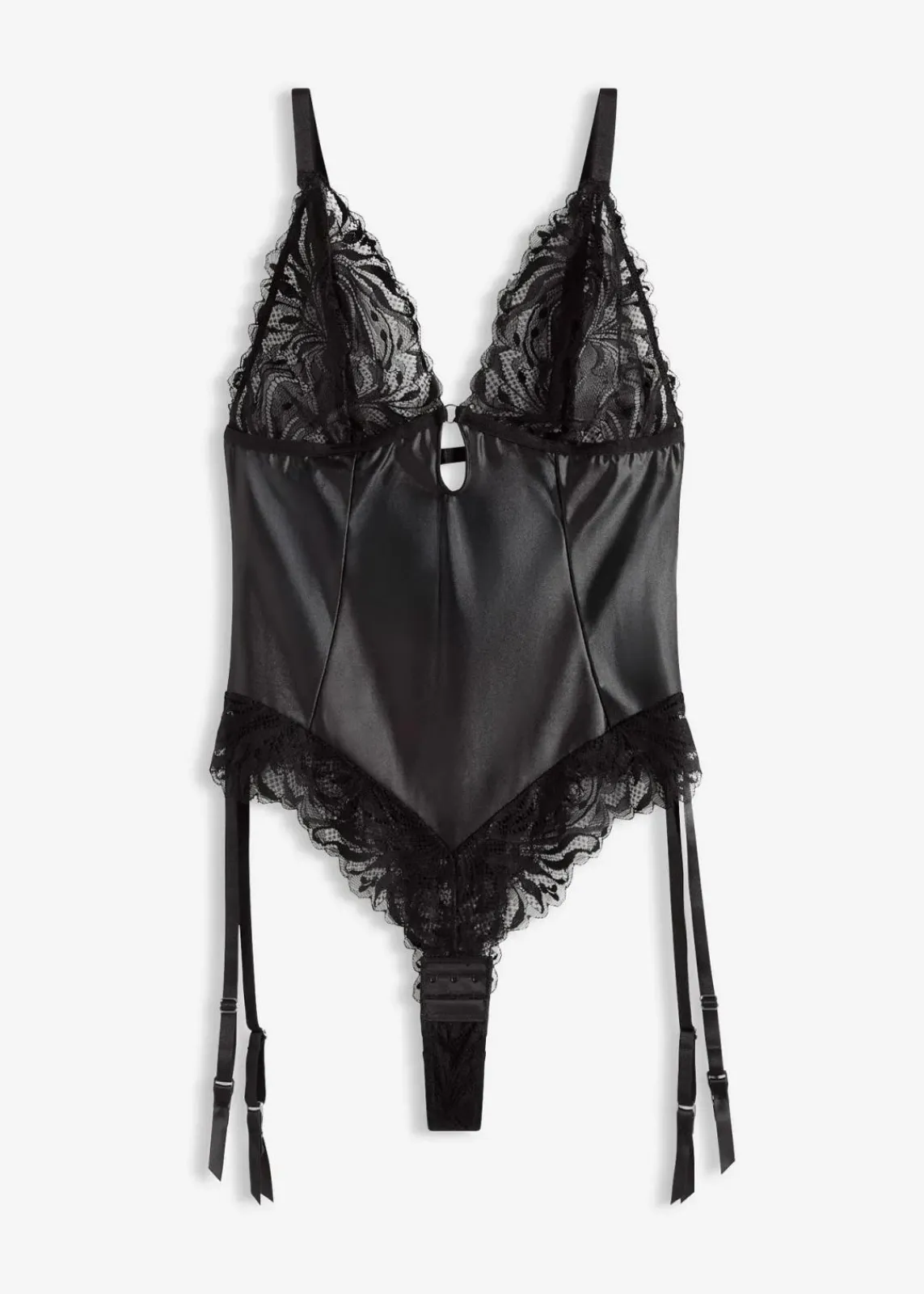bonprix Wäsche·Bodies|Bodies^Body mit Wetlook und abnehmbaren Strapshalter schwarz