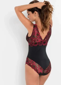 bonprix Wäsche·Bodies|Wäsche·Dessous^Body ohne Bügel mit floraler Spitze schwarz/dunkelrot