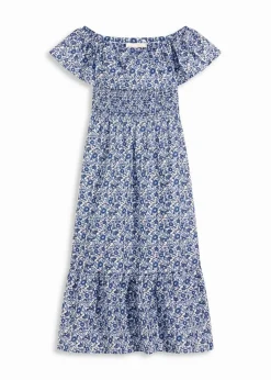 bonprix Kleider^Boho-Midikleid mit Carmenausschnitt aus leichter Baumwolle blau bedruckt