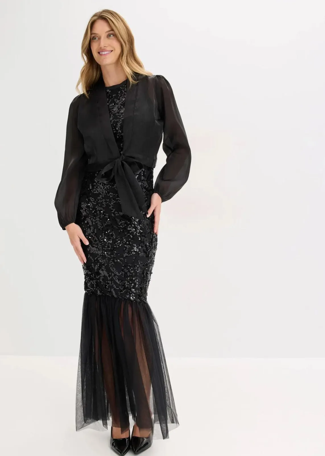 bonprix Bekleidung·Hosen|Festliche Mode^Bolero aus feinem Tüll mit Binde-Detail schwarz