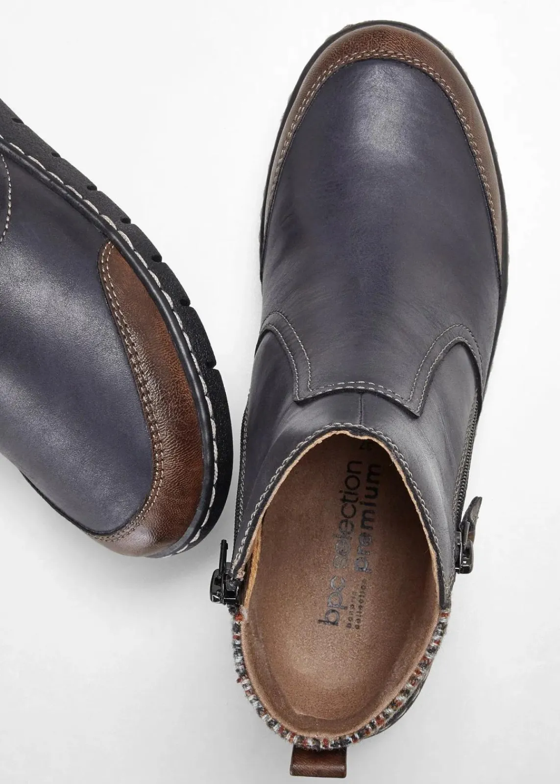 bonprix Komfortschuhe|Boots^Boot aus Leder dunkelblau/braun