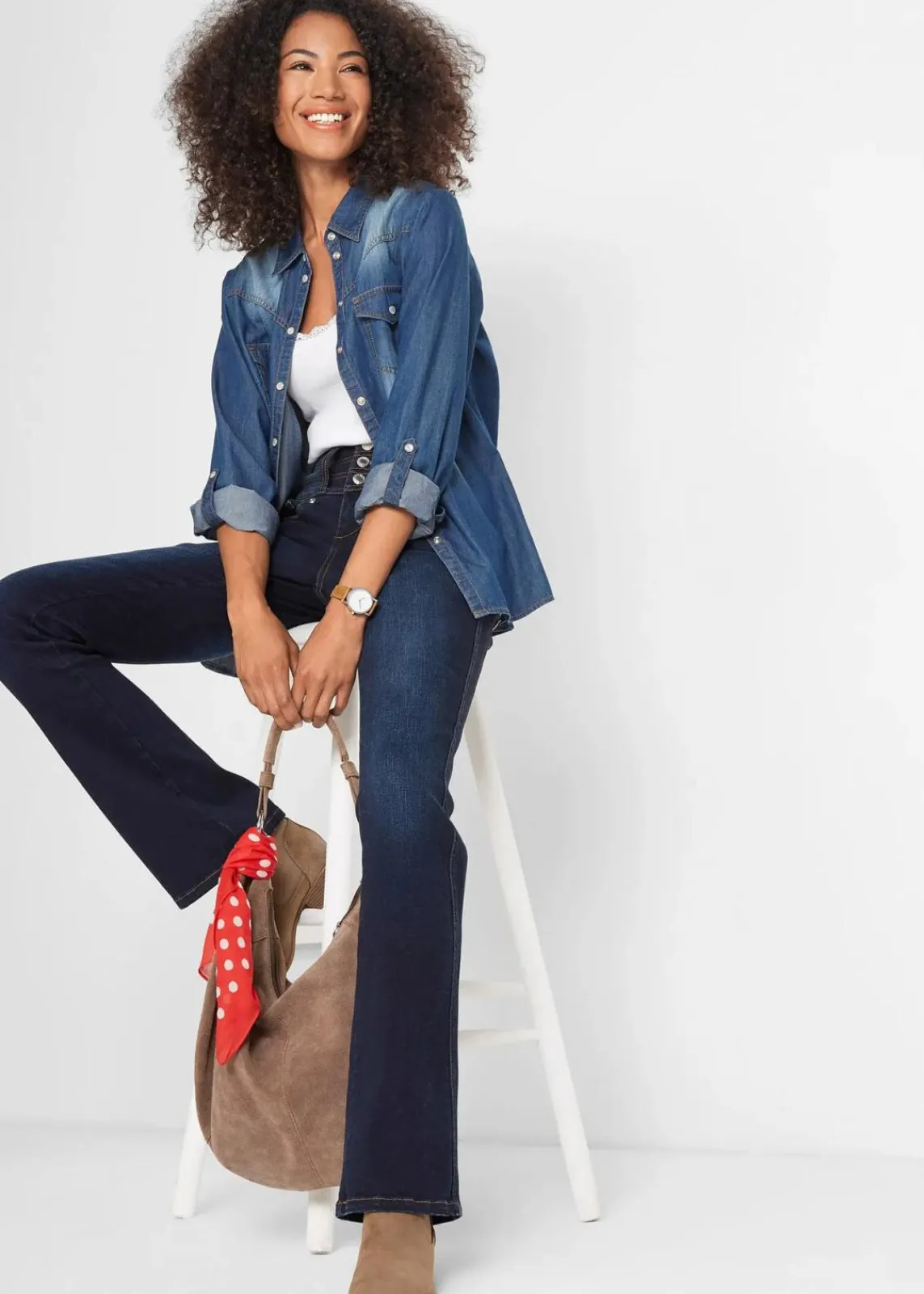 bonprix Kurzgrößen|Bekleidung·Shirts & Tops^Bootcut High Waist, Shaping dunkelblau used