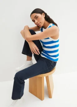 bonprix Jeans|Kurzgrößen^Bootcut Jeans High Waist, Stretch dunkelblau
