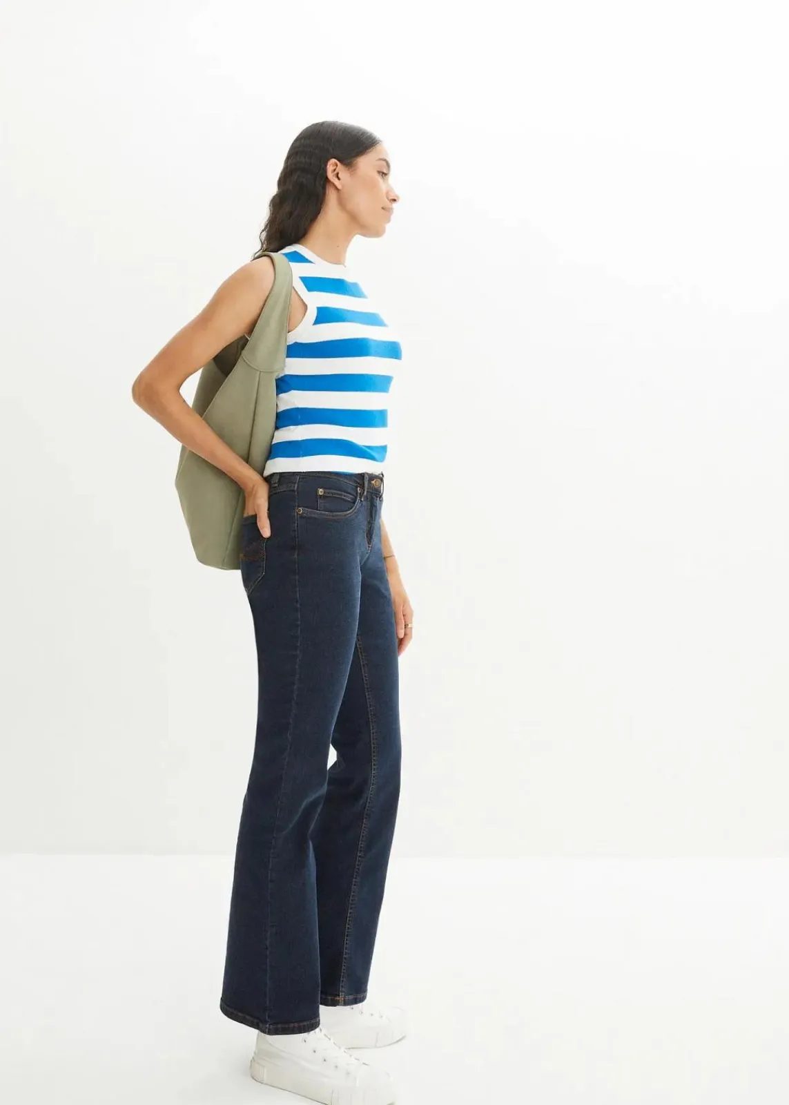 bonprix Kurzgrößen|Bekleidung·Shirts & Tops^Bootcut Jeans High Waist, Stretch dunkelblau