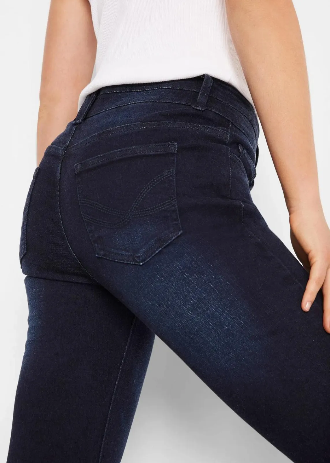 bonprix Kurzgrößen|Bekleidung·Shirts & Tops^Bootcut Jeans High Waist, Shaping-Ultra-Soft dunkelblau used