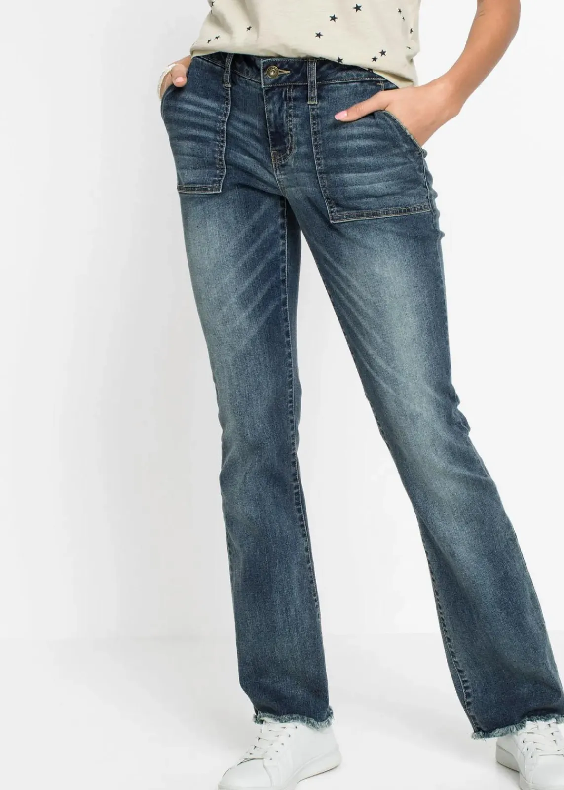 bonprix Bekleidung·Shirts & Tops|Jeans^Bootcut Jeans Mid Waist blau denim