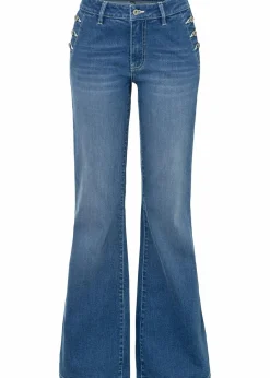 bonprix Kurzgrößen|Bekleidung·Shirts & Tops^Bootcut Jeans Mid Waist, Bio-Baumwolle blau denim