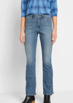 bonprix Bekleidung·Shirts & Tops|Jeans^Bootcut Jeans Mid Waist, Bio-Baumwolle mittelblau denim used