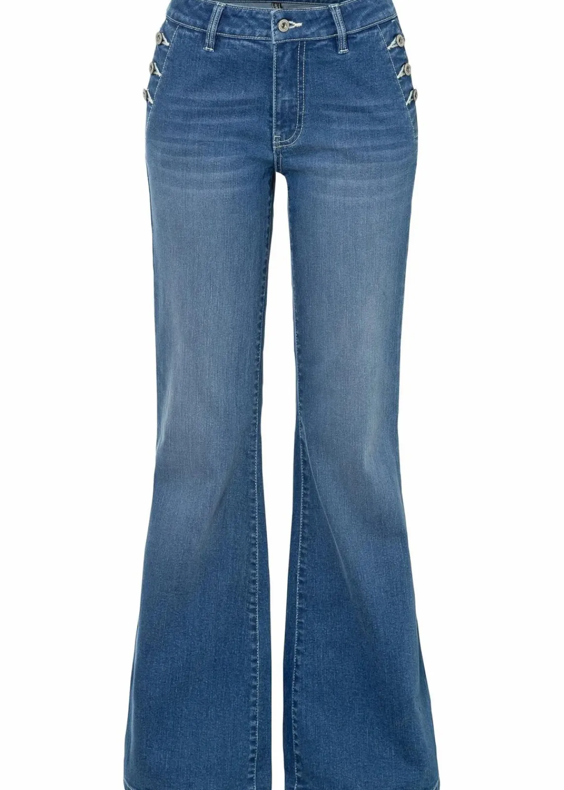 bonprix Jeans|Kurzgrößen^Bootcut Jeans Mid Waist, Bio-Baumwolle blau denim