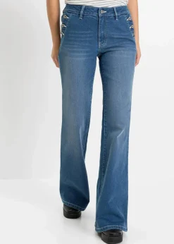 bonprix Jeans|Kurzgrößen^Bootcut Jeans Mid Waist, Bio-Baumwolle blau denim