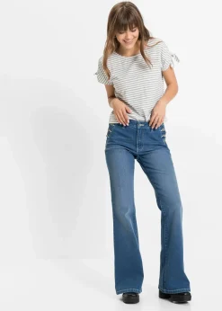 bonprix Jeans|Kurzgrößen^Bootcut Jeans Mid Waist, Bio-Baumwolle blau denim