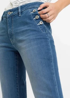 bonprix Jeans|Kurzgrößen^Bootcut Jeans Mid Waist, Bio-Baumwolle blau denim