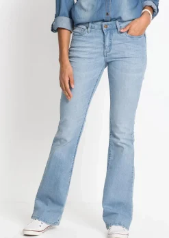 bonprix Bekleidung·Shirts & Tops|Jeans^Bootcut Jeans Mid Waist, Komfort-Stretch hellblau used